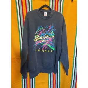 90's Splatter Paint Baja Chicago  Black Crew Neck Sweatshirt XL Surfs Up